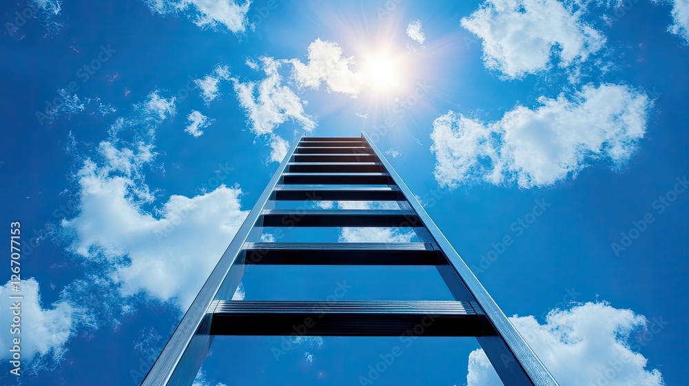 A ladder stretching into the sky, disappearing into bright clouds, representing career growth and high-reaching goals. A ladder stretching into the sky, disappearing into bright clouds, representing career growth and high-reaching goals.