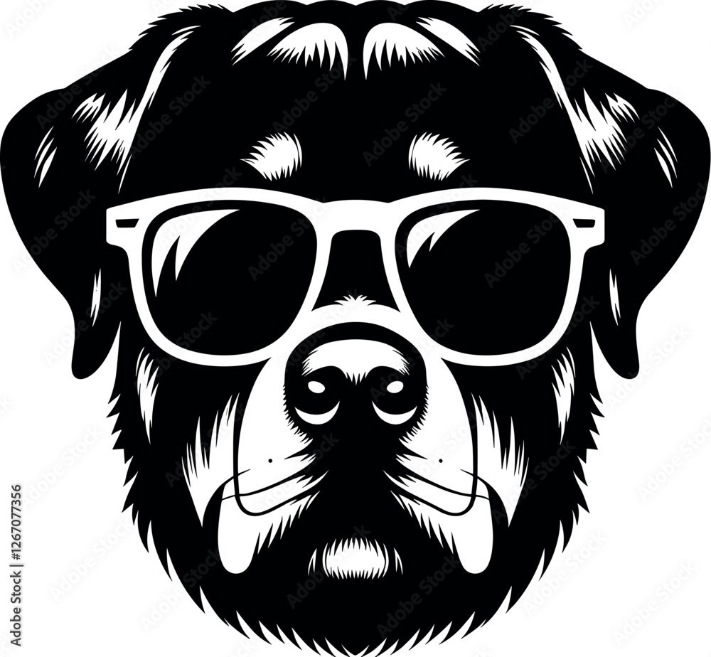 Obraz premium Rottweiler with Glasses vector black silhouette print design