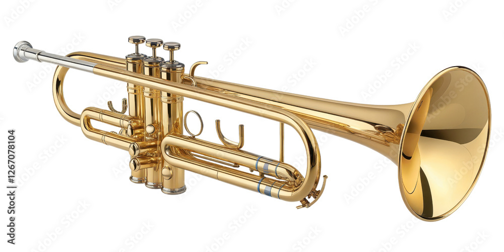 Fototapeta premium Gleaming Brass Trumpet with Shiny Finish and Intricate Valve Mechanism