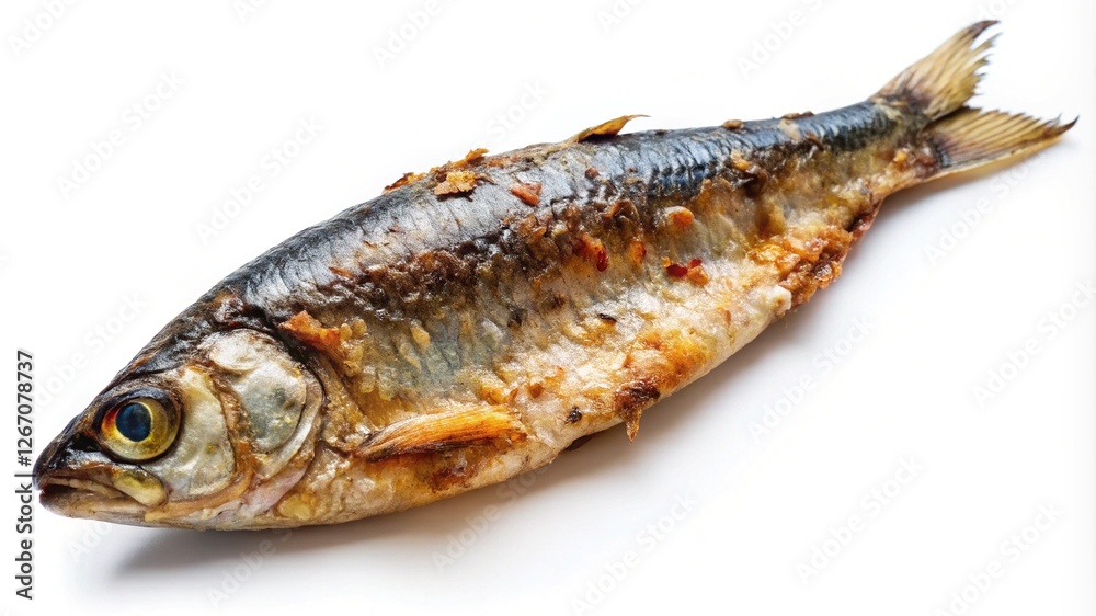 Whole grilled sardine with crispy golden skin - A whole grilled sardine with crispy golden skin, served as a traditional seafood dish rich in flavor and nutrients.
Whole grilled sardine with crispy golden skin - A whole grilled sardine with crispy golden skin, served as a traditional seafood dish rich in flavor and nutrients.