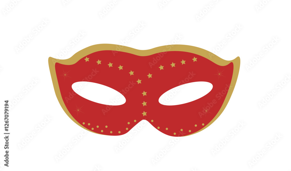 The theatrical mask is red on a white background, The theatrical mask is red on a white background,