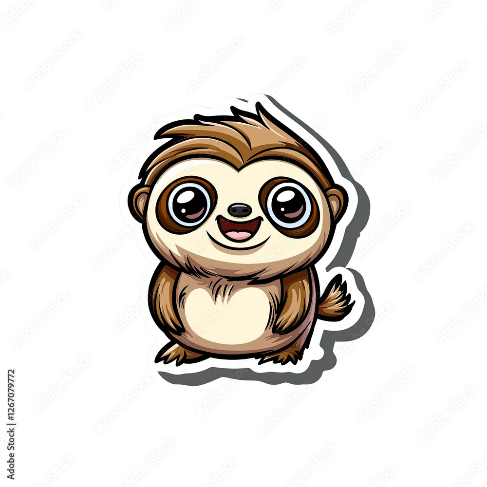 Naklejka premium Adorable Cartoon Sloth Sticker Happy and Playful Jungle Animal