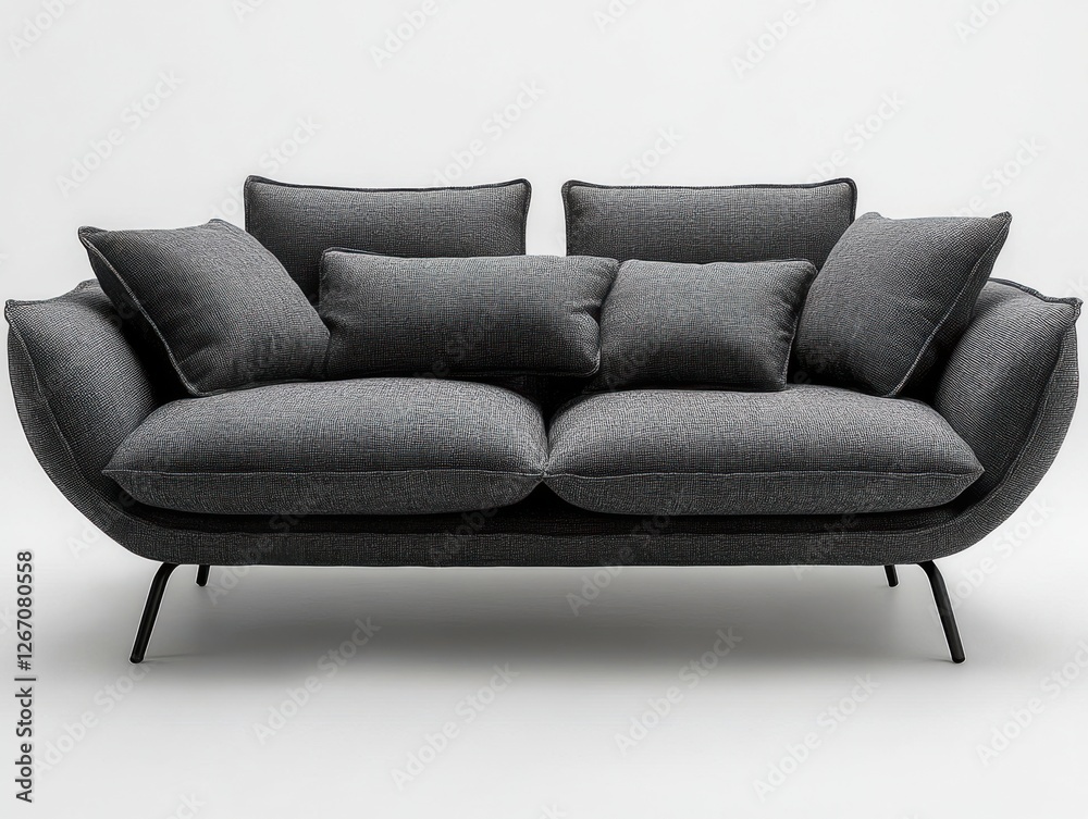 Fototapeta premium Gray color cosy sofa minimal style on white background.