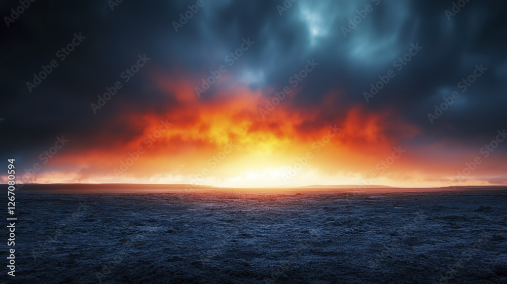 Fototapeta premium stunning sunset over vast landscape, with dramatic clouds and vibrant colors