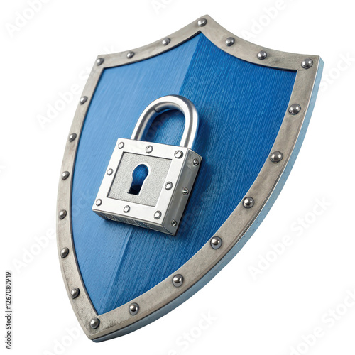 Shield with Lock Symbolizing Security and Protection Against Digital Threats and Risks