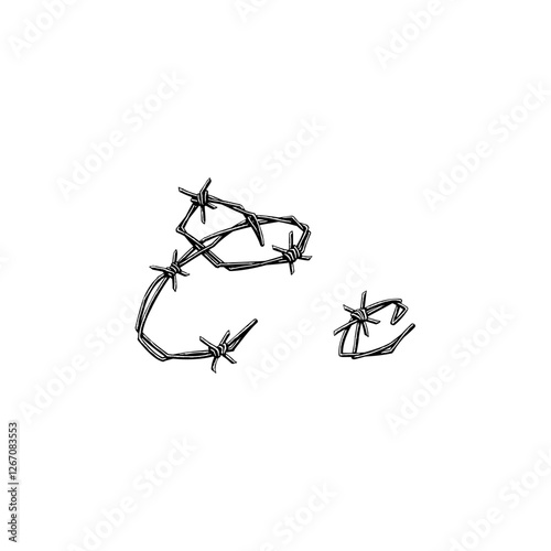 letter C Barbed wire hand drawing vector isolated on background.