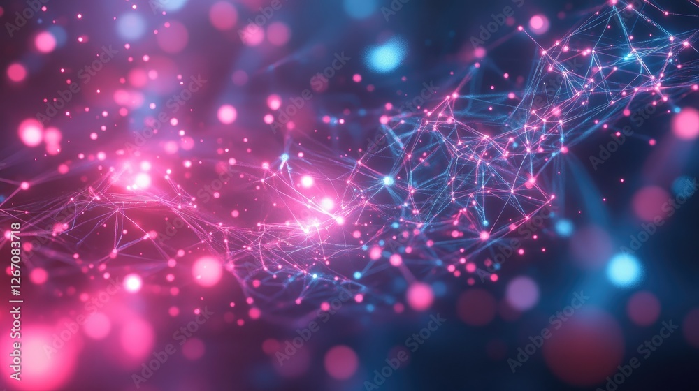 Obraz premium Abstract representation of quantum computing with glowing entangled particles.