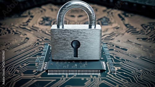 Wallpaper Mural Secure digital lock on circuit board; protection in data technology Torontodigital.ca