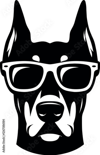 Doberman with Glasses vector black silhouette print design