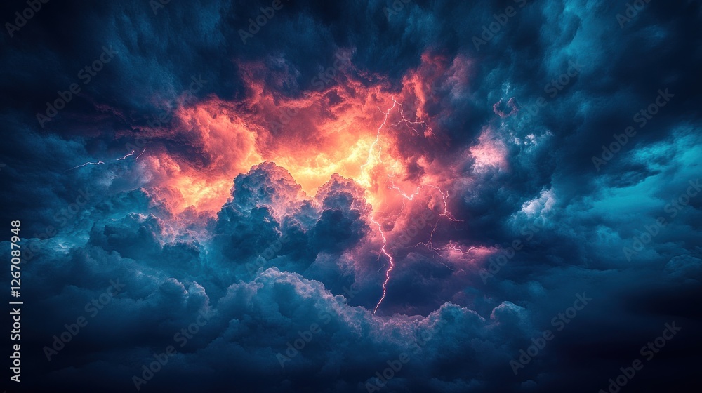 Fiery Storm Cloudscape: A Dramatic Lightning Show Fiery Storm Cloudscape: A Dramatic Lightning Show