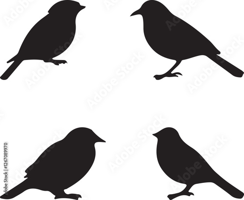set of silhouettes of birds