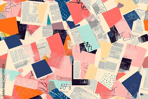 Seamless pattern with a collage of magazine and newspaper clippings.