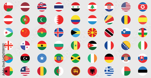 National flags in circle shape. National flags set. World flags. Flags of countries