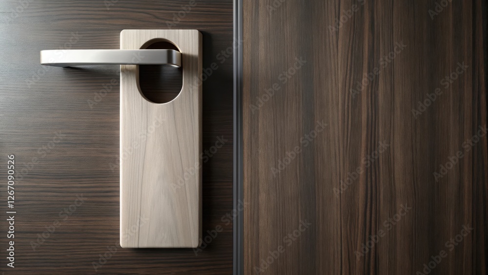 Obraz premium A Light Wood Do Not Disturb Sign on a Dark Wood Door Handle