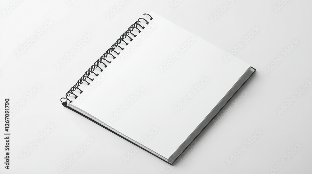 Professional mockup featuring an open white spiral notebook with empty pages, displayed on a white background for design and branding purposes. Professional mockup featuring an open white spiral notebook with empty pages, displayed on a white background for design and branding purposes.