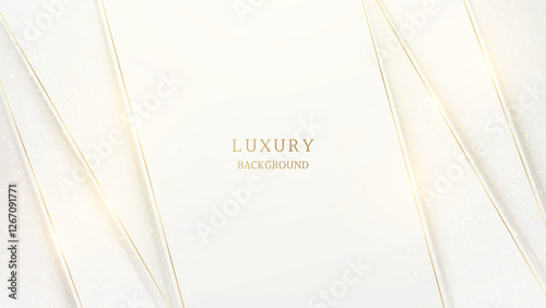 Elegant background with 3D white paper layers, shimmering golden lines and sparkling light for upscale projects and presentations, advertising, card.