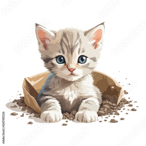 A poor kitten, isolated on white