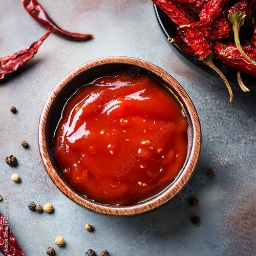 Organic red hot sauce with dried red chilli