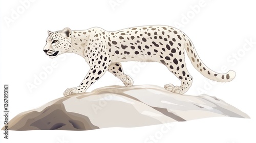 Leopard on rock. Majestic feline strides. Wildlife background. Suitable for animal learning guides photo