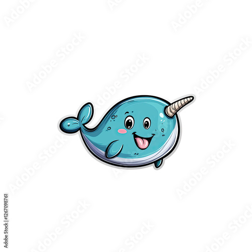 Adorable Cartoon Narwhal with Playful Expression photo