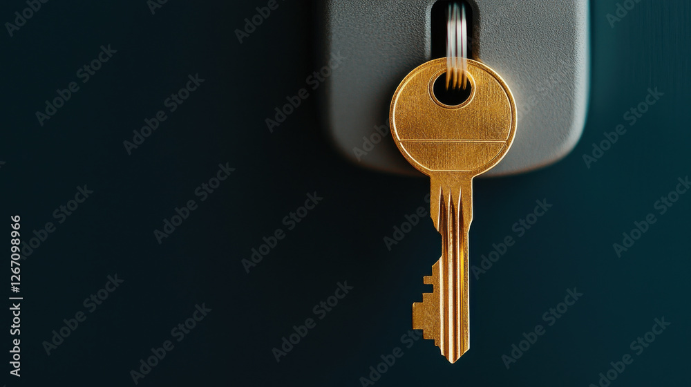School Locker Concept, close up of golden key inserted into lock, symbolizing security and access School Locker Concept, close up of golden key inserted into lock, symbolizing security and access