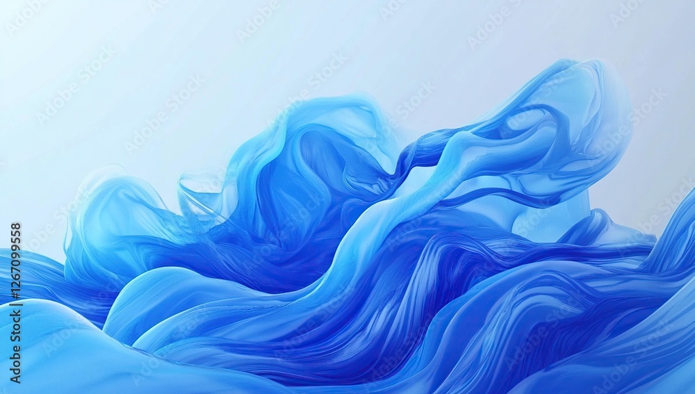 Fototapeta premium Abstract Blue Waves: Fluid Silk Fabric Swirls in Motion, Elegant 3D Render, Digital Art Background