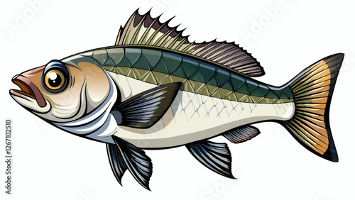 One fresh sea bass fish isolated on white background