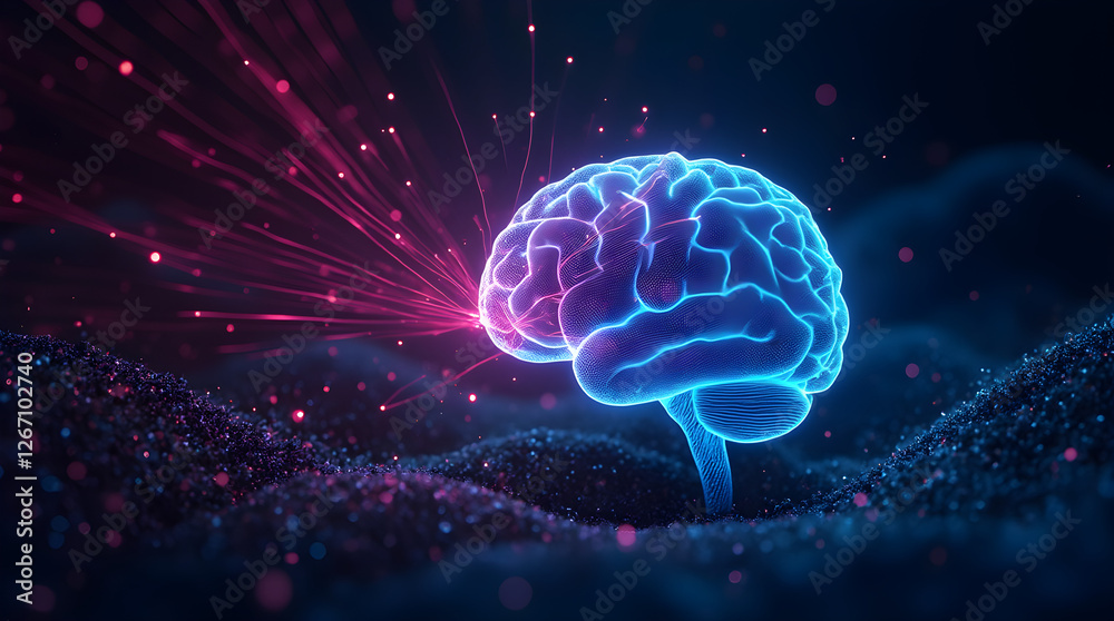 AI Brain Illustration: Glowing Neural Network Concept Art - Artificial Intelligence, Deep Learning, Futuristic Technology Brain Image