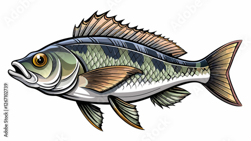 One fresh sea bass fish isolated on white background