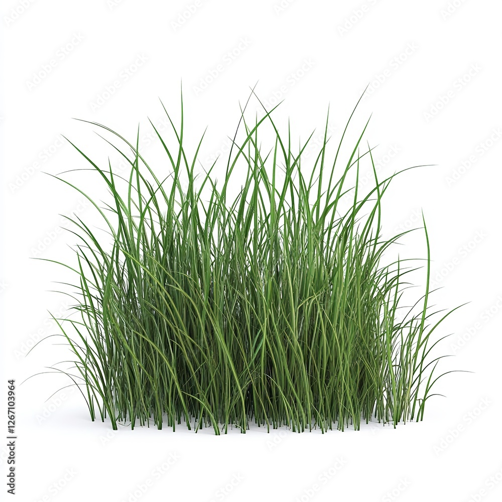 Obraz premium Lush Green Grass Blades Isolated White Background Natural Summer Meadow Plant Foliage 3D Render Detailed Texture Vibrant Spring Greenery Realistic 