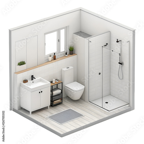 Isometric bathroom composition on white background Generated by Ai.