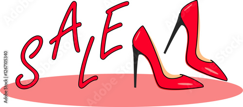 Red elegant shoes with high heels. Sale