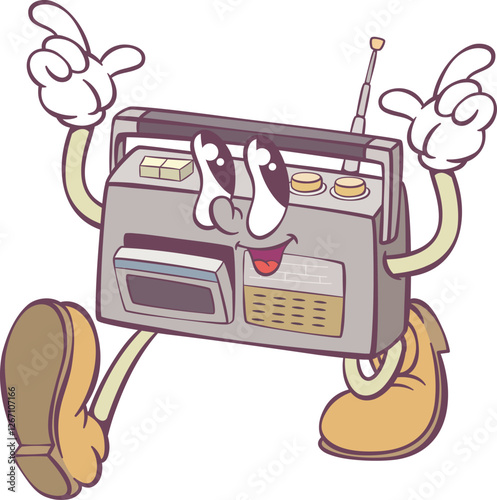 Retro groovy radio mascot character design