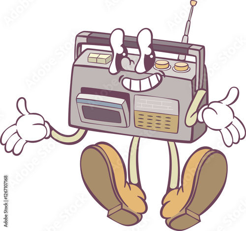 Retro groovy radio mascot character design