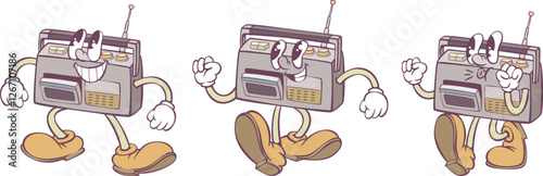 Retro groovy radio mascot character design