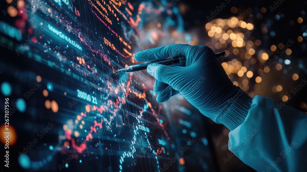 Analyst reviewing global data trends on large screen