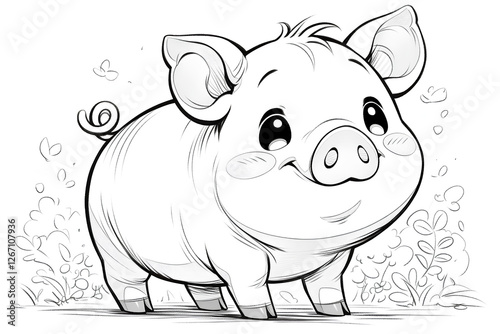 cute little pig animal coloring page design. printable size
