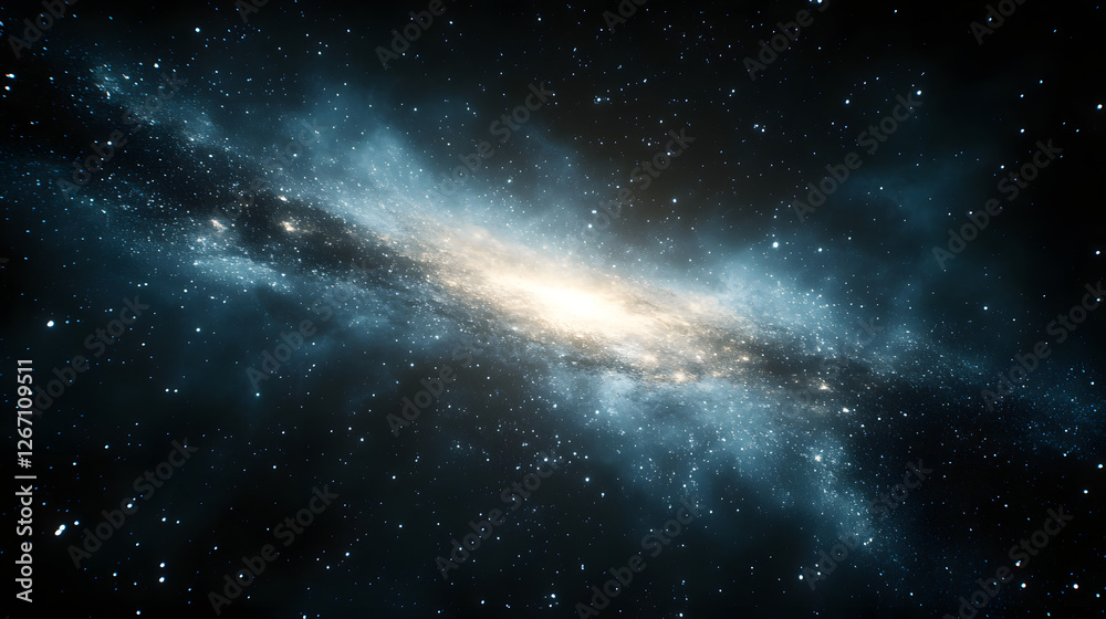 Naklejka premium Cosmic Wonders: Behold the breathtaking view of spiral galaxy, a celestial masterpiece filled with billions of stars, gas, and dust. Awe-inspiring depiction of the vast expanse of the universe.