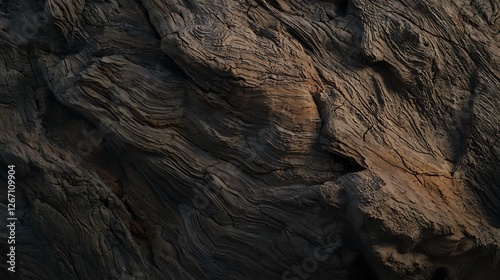 A close up of a rock with a dark brown color