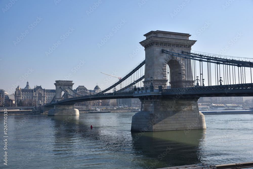 Obraz premium Budapest city, Hungarian capital - Szechenyi Chain Bridge over Danube river.