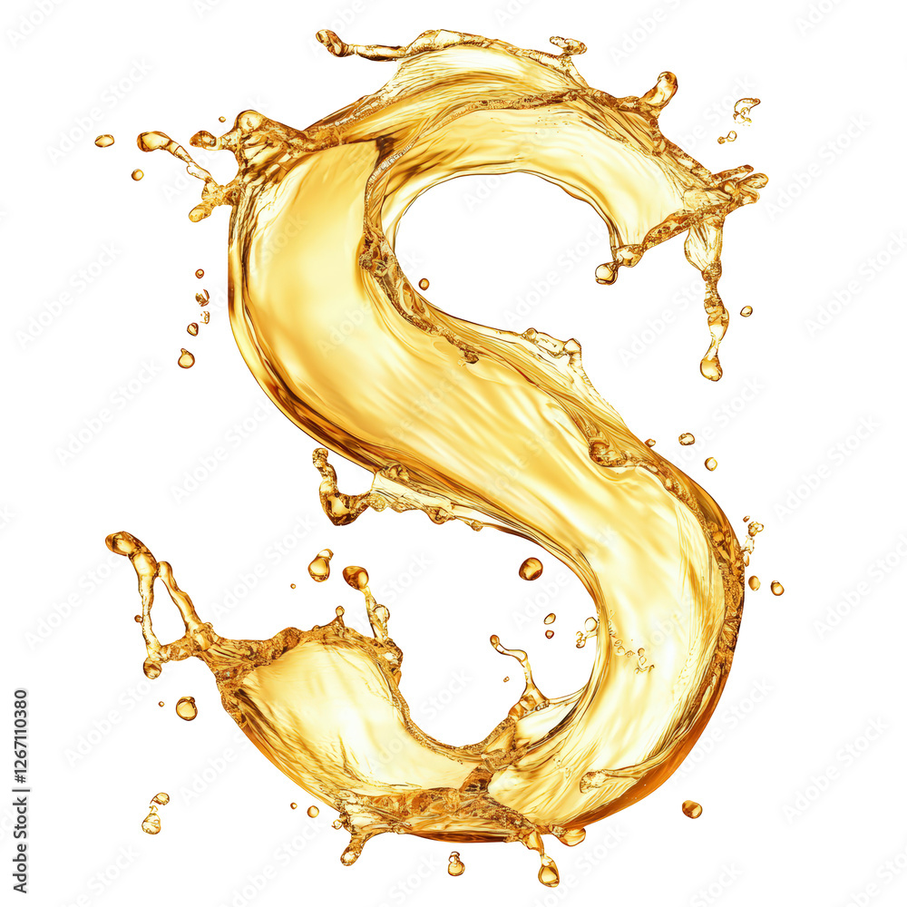 Fototapeta premium Isolated Sparkling S Letter Liquid Gold