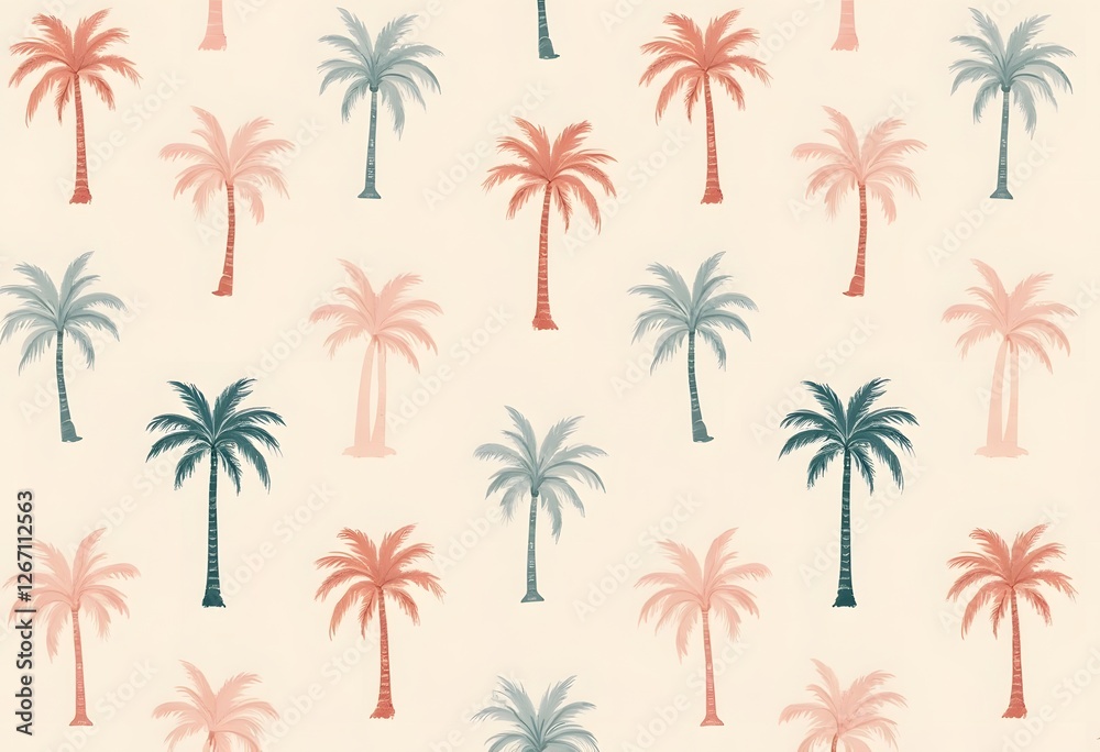 Seamless Pastel Tropical Palm Tree Pattern on a Cream Background Seamless Pastel Tropical Palm Tree Pattern on a Cream Background