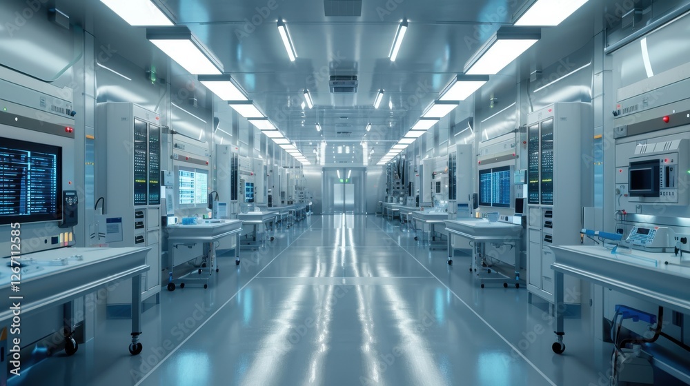 Fototapeta premium Modern Upscale Industrial Facility Interior with Advanced Equipment and Technology