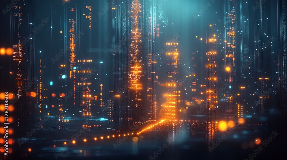Obraz premium A conceptual scene of glowing genetic sequences floating in a dark lab environment, sleek and scientific