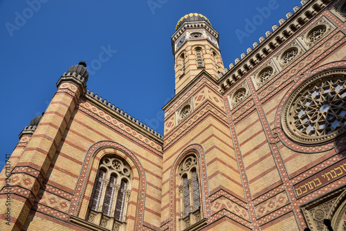 Budapest city, Hungarian capital - Jewish synagogue in city center, part of ghetto during World War II.