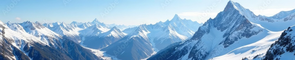 Obraz premium Towering mountain peaks with snow-covered slopes and valleys in Val d Anniviers, mountains, valley, towering
