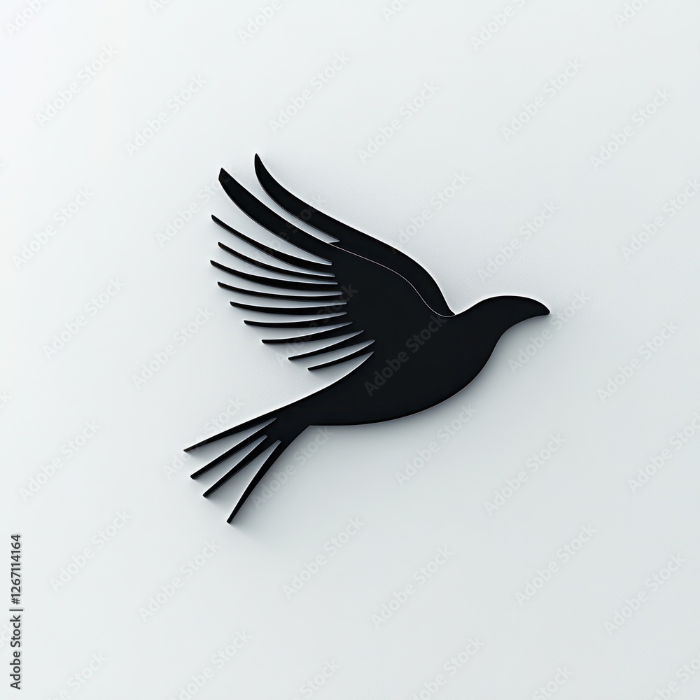 Obraz premium Silhouette of a bird soaring in flight on a white surface, for peace and freedom concepts