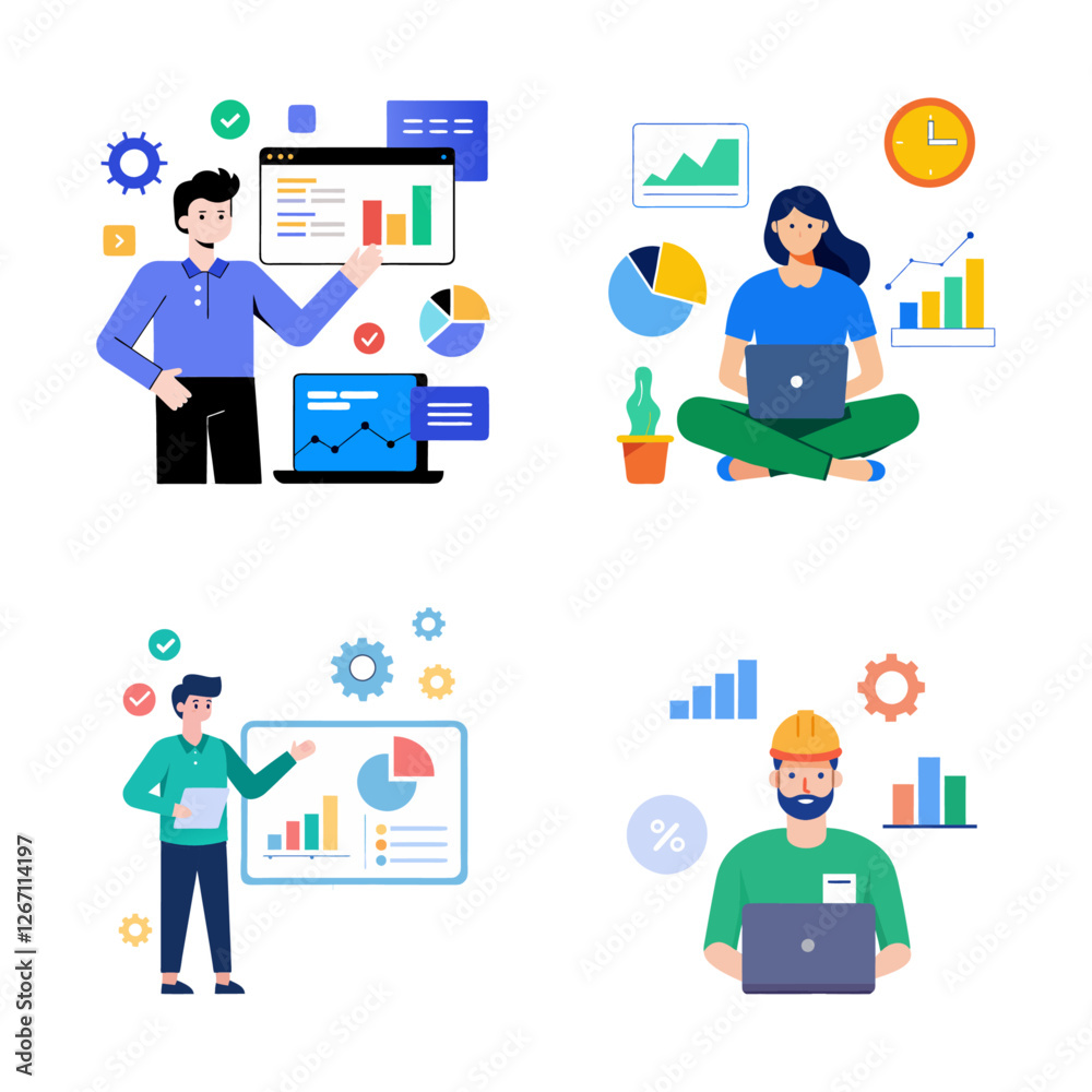 Pack of Business and Analytics Flat Illustrations Pack of Business and Analytics Flat Illustrations
