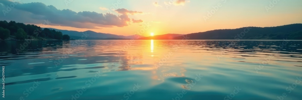 Teal and turquoise ripples on a peaceful lake surface at sunset, gentle waves, lake Teal and turquoise ripples on a peaceful lake surface at sunset, gentle waves, lake