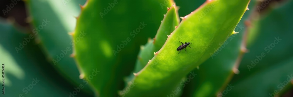 Single yucca baccata leaf with a small insect, succulent plant, yucca baccata foliage Single yucca baccata leaf with a small insect, succulent plant, yucca baccata foliage